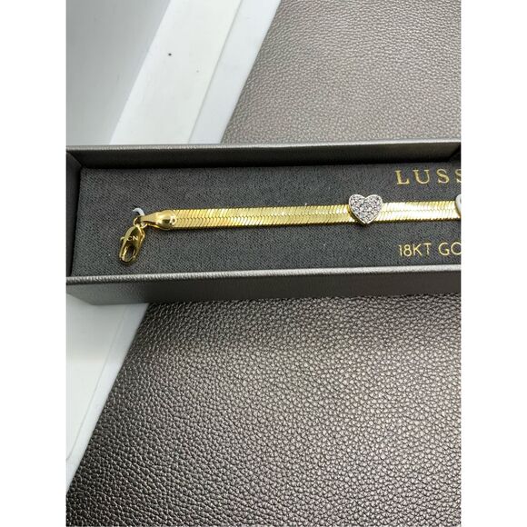 Bracelet in Italian Sterling Silver Simulated Diamond Hearts and 18 K Yellow Gol - Picture 8 of 10